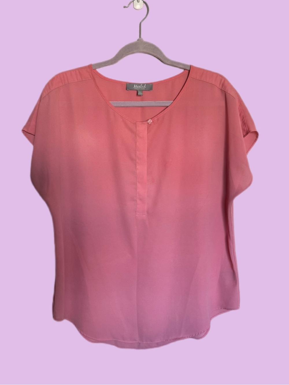 Marled Pink Short-Sleeve Henley Blouse